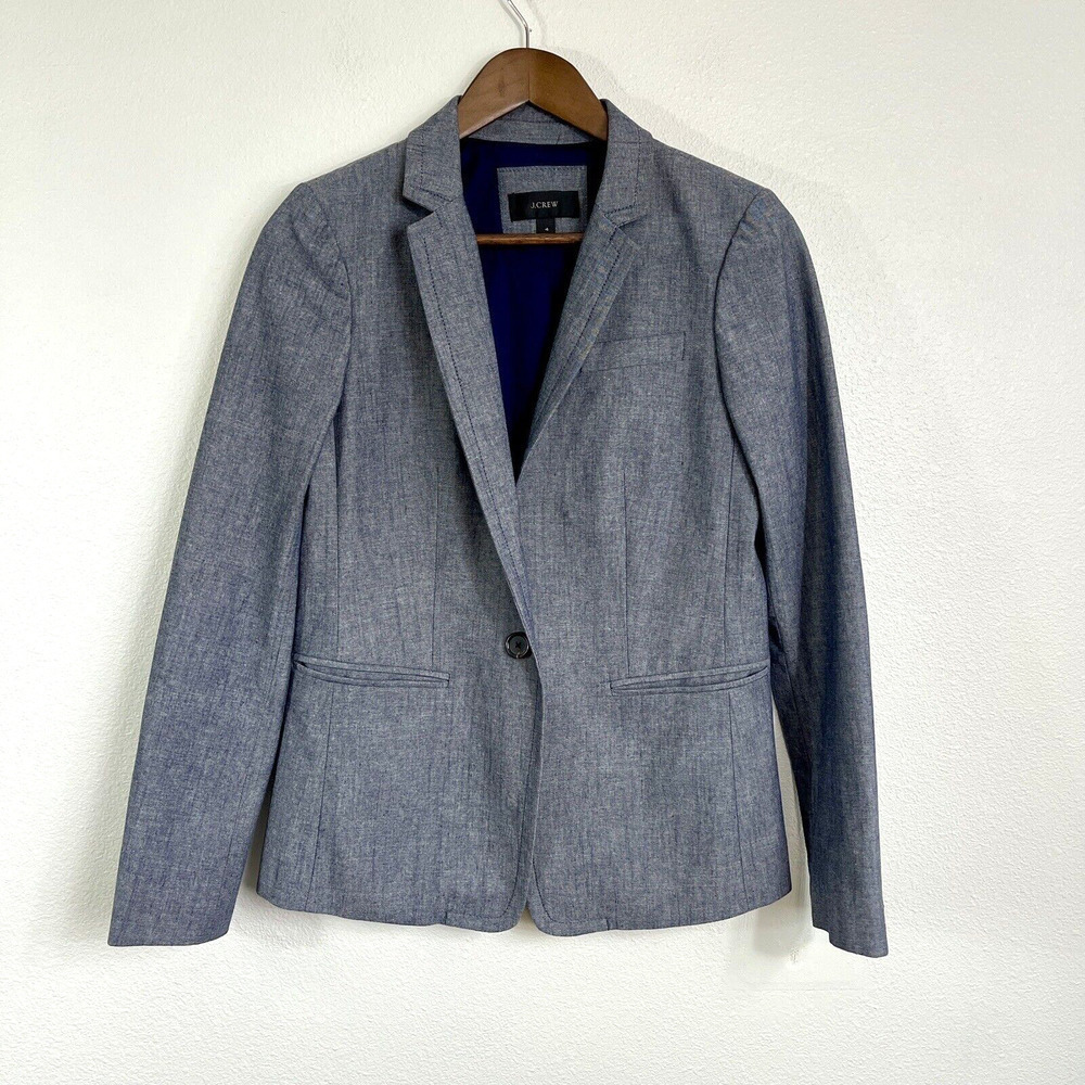 J.Crew Parke Blazer Womens Size 4 Chambray Blue Stretch Jacket Schoolboy